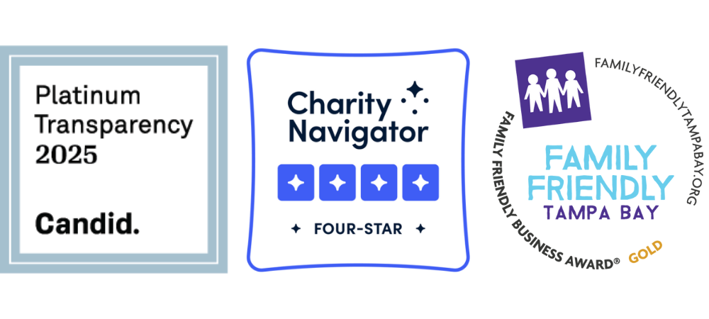 Platinum Transparency 2025, Charity Navigator Four Star, Family Friendly Tampa Bay Gold